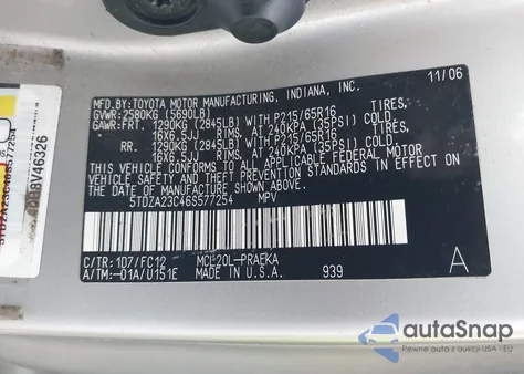 2006 Toyota Sienna Le from USA, damaged, VIN 5TDZA23C46S577254